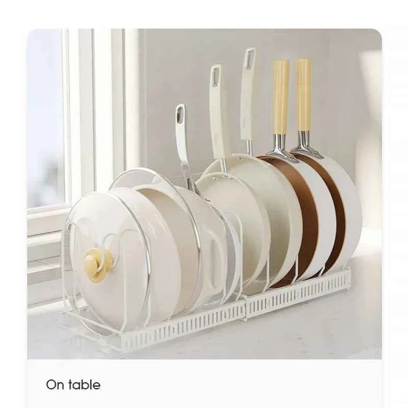 Pot Rack Bowl and Plate Storage Rack Multi-layer Retractable Adjustable Carbon Steel Pan Dish Drying Cookware Rack Kitchen Tools