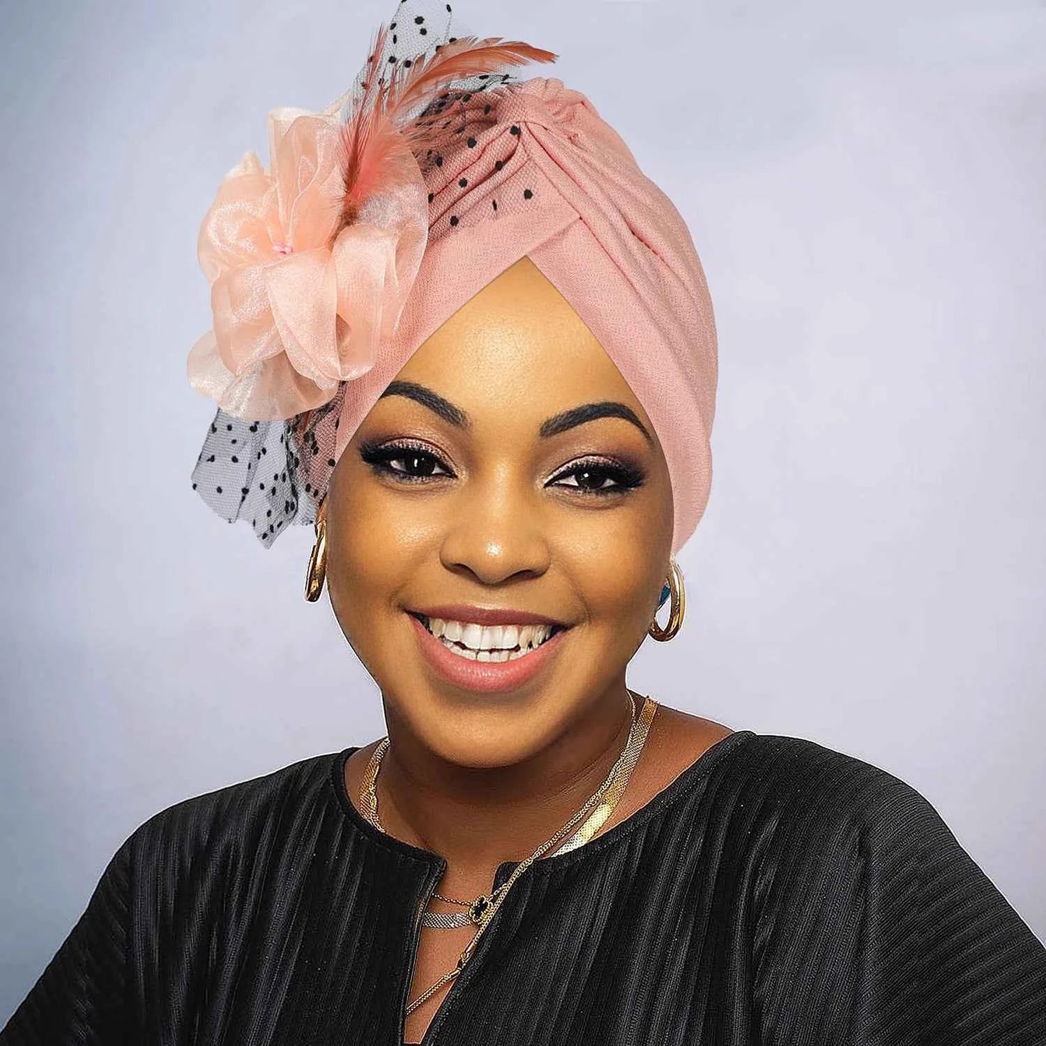 Women’s Luxury Turban Hat – Big Flower Mesh Style African Zahra Cap for Weddings & Special Occasions