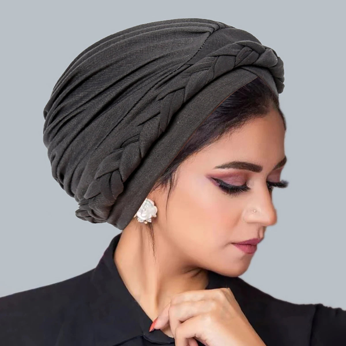 Solid Color Braid Muslim Hijab Caps Crossed Forehead Women Wrap Head Soft Elastic  Fashion Indian Turban Bonnet - NamafadStore