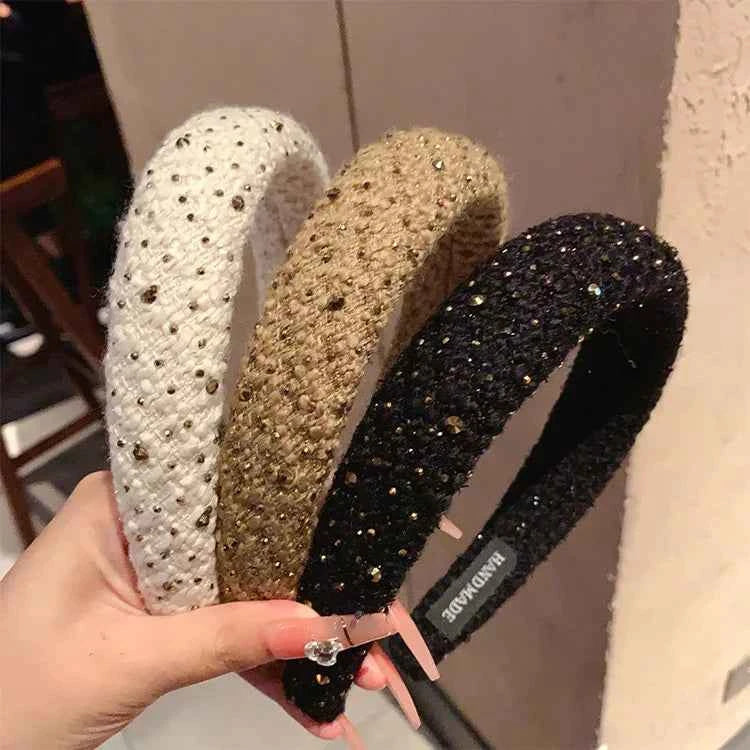 French retro plush rhinestone wide edge sponge hair accessories hoops headband for women  high cranial top hair clips headbands