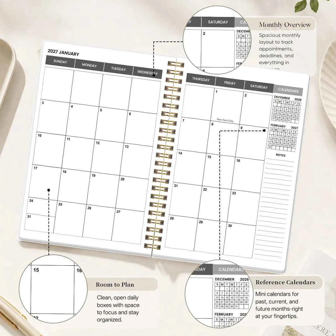1PC 2026.7-2028.6 24 Monthly Planner, Reading Girl A5 Spiral Agenda Notebook with Reference Calendars and Notes Pages