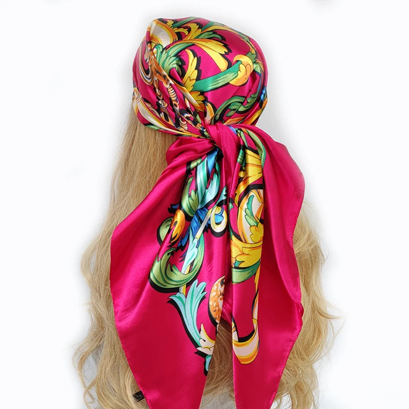 New 90*90cm Retro Brand Women Silk Scarf Bandanna Fashion Bohemian Pattern Square Hijab Lady Wrap Headband foulard muffler