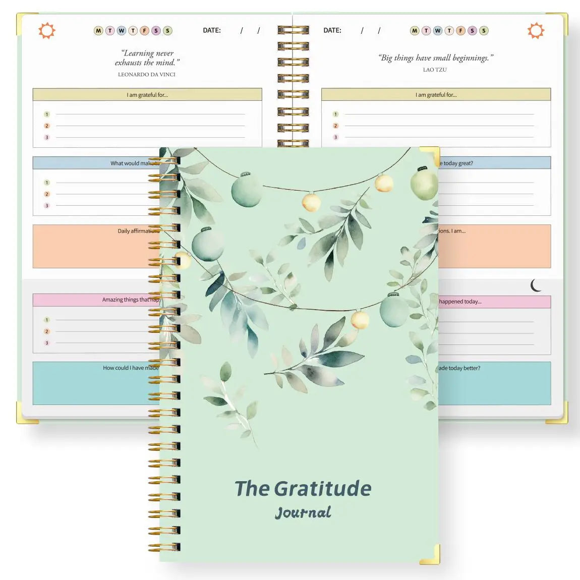 A5 Gratitude Journal, Daily Guided Notebook with Prompts for Thankfulness, Positive Affirmations, Spiral Bound Floral Cover