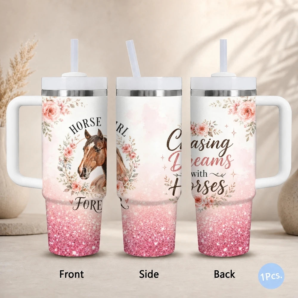 Horse 40oz Tumbler – Stainless Steel Insulated Travel Mug with Handle & Straw