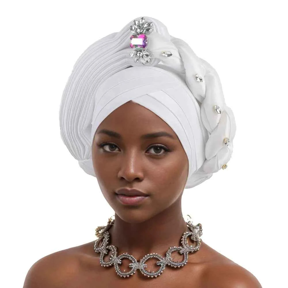 Elegant Braided Turban With Rhinestone Accents African Head Wrap For Women Perfect For Weddings & Party  Nigeria Autogele