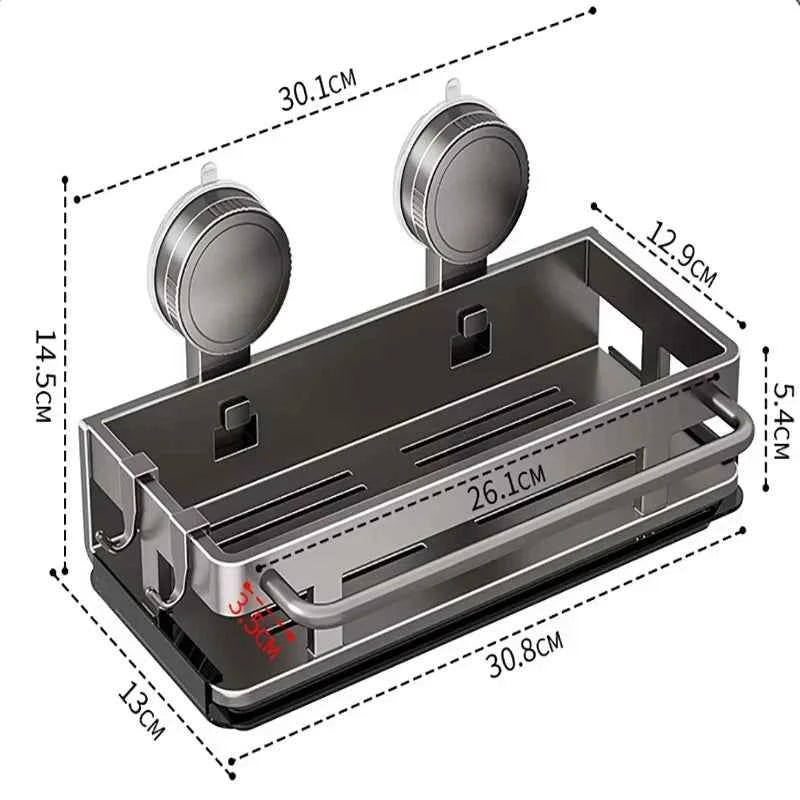 Suction Cup Storage Shelf Punch Free Wall Mounted Storage Rack Space Saving Bathroom kitchen Storage Rack Kitchen Sponge Holder