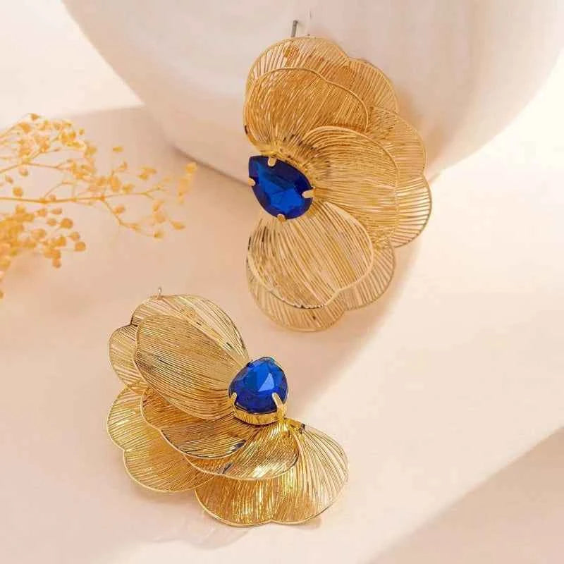 Flower Petal Stud Earrings For Women Girls Temperament Geometric Ear Accessories Party Gift Holiday Fashion Jewelry BE593