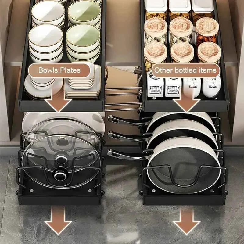 1Pc Kitchen Multifunctional Organizer Pull Out for Pots/Pans Sliding Lid Holder Spice Rack & Dish Drying Racks Drawer Organizer