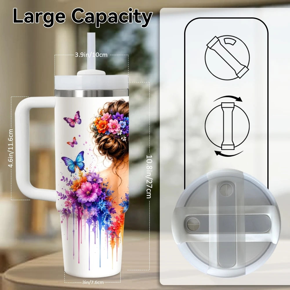 40oz Butterfly Tumbler for Women – Stainless Steel Insulated Travel Mug