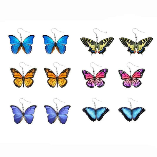 Party Unusual Acrylic Colors Butterfly Moth Hanging Pendants Earrings For Women Girls Cute Gradient Colorful Insect Jewelry Gift
