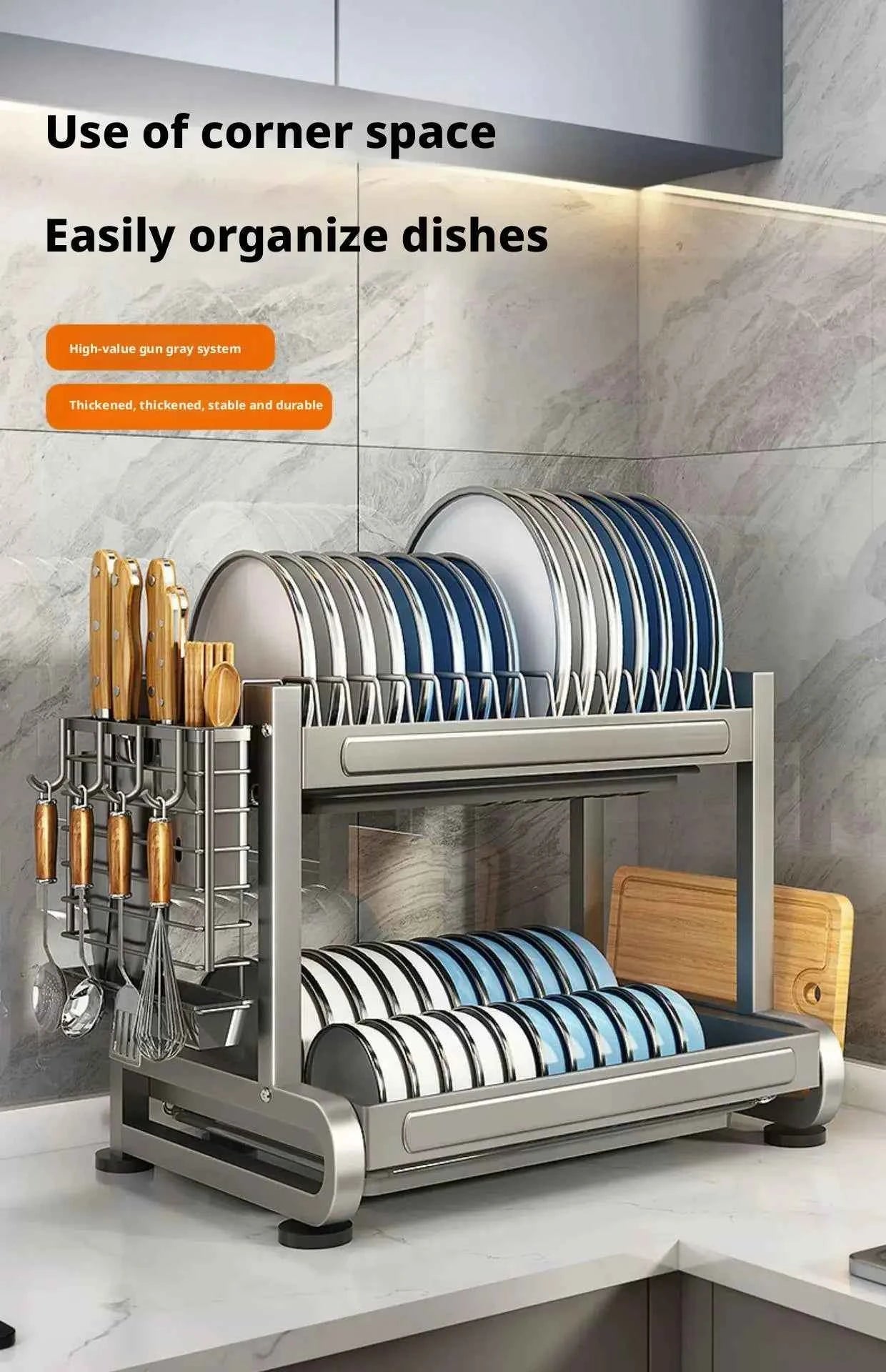 Kitchen Dish Bowl Drainer Storage Rack Countertop Dinnerware Organizer Drain Basket Household Dish Drying Rack Stand Shelf