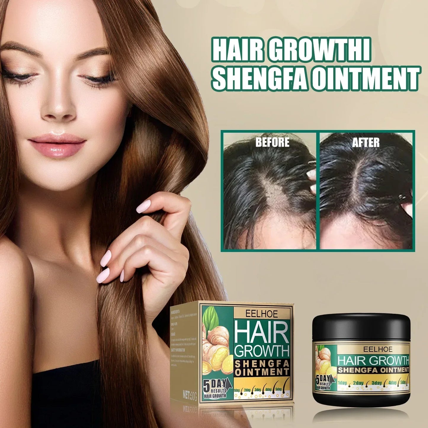 30g Ginger Hair Care Cream To Promote Hair Growth Relieving Hair Loss Scalp Massage Stimulate Hair Follicle Smoothing Care - NamafadStore