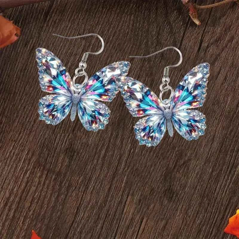YAOLOGE 2025 New Arrival Sparkling Flat Butterfly Earrings Acrylic Material Women Novel Glamorous Eardrop Party Gifts