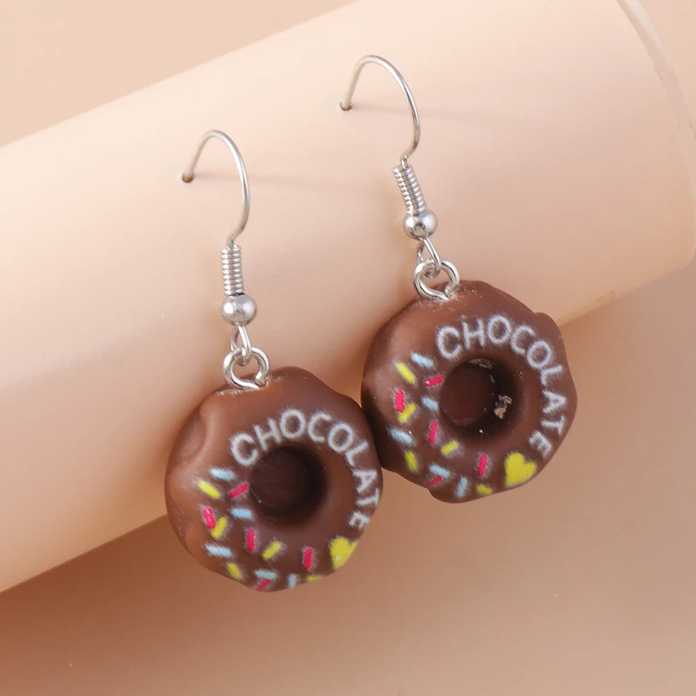 Cute Resin 3D Simulation Food Earrings for Women French Fries Cookies Ice Cream Hamburg Pizza Chocolate Girl Kids Gift