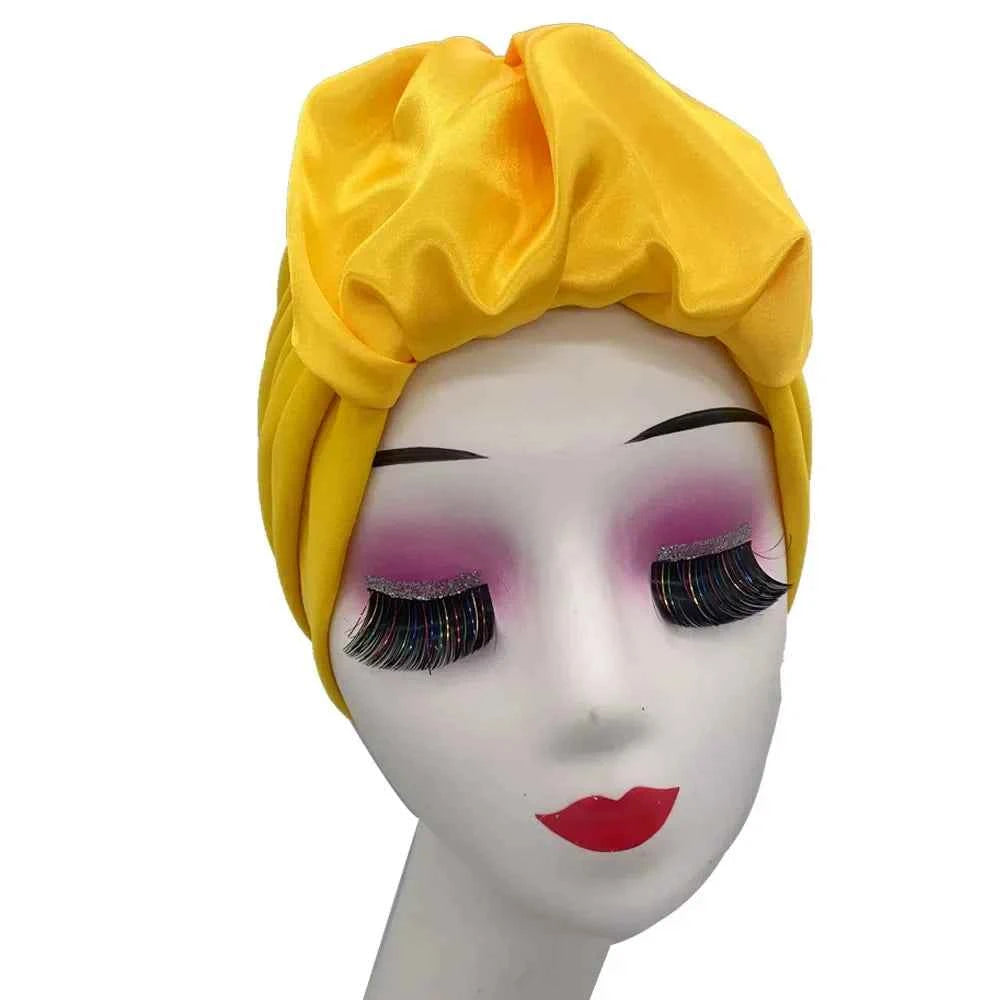 Fashion Satin Croissant Ruffled Turban Caps for Women African Head Wraps Nigeria Wedding Party Headpiece Muslim Headscarf Bonnet