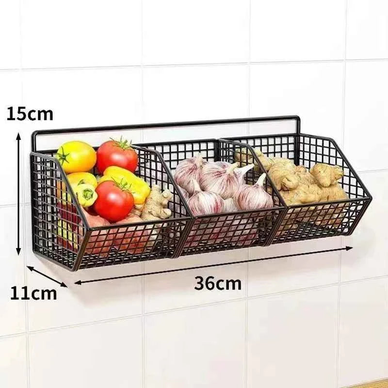 Wall Mounted Kitchen Storage Basket Durable Wire Storage Rack for Vegetables and Fruits Suitable for Home Organization