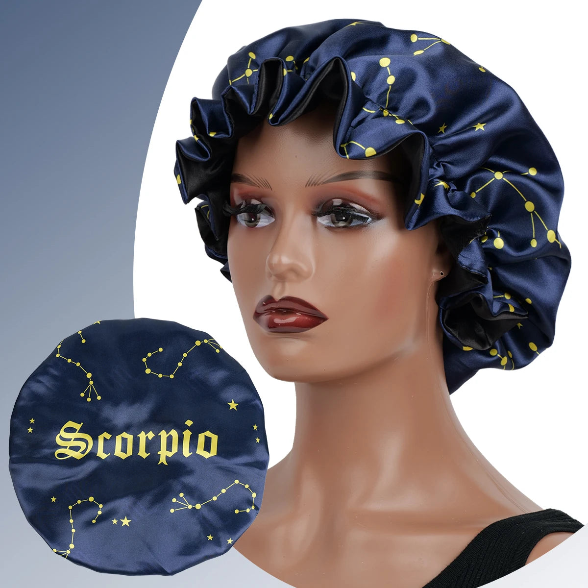 1PC Constellation Print Satin Sleep Bonnet with Wide Band Soft Wrap Comfortable Cap for Daily Use Makeup & Face Washing - NamafadStore