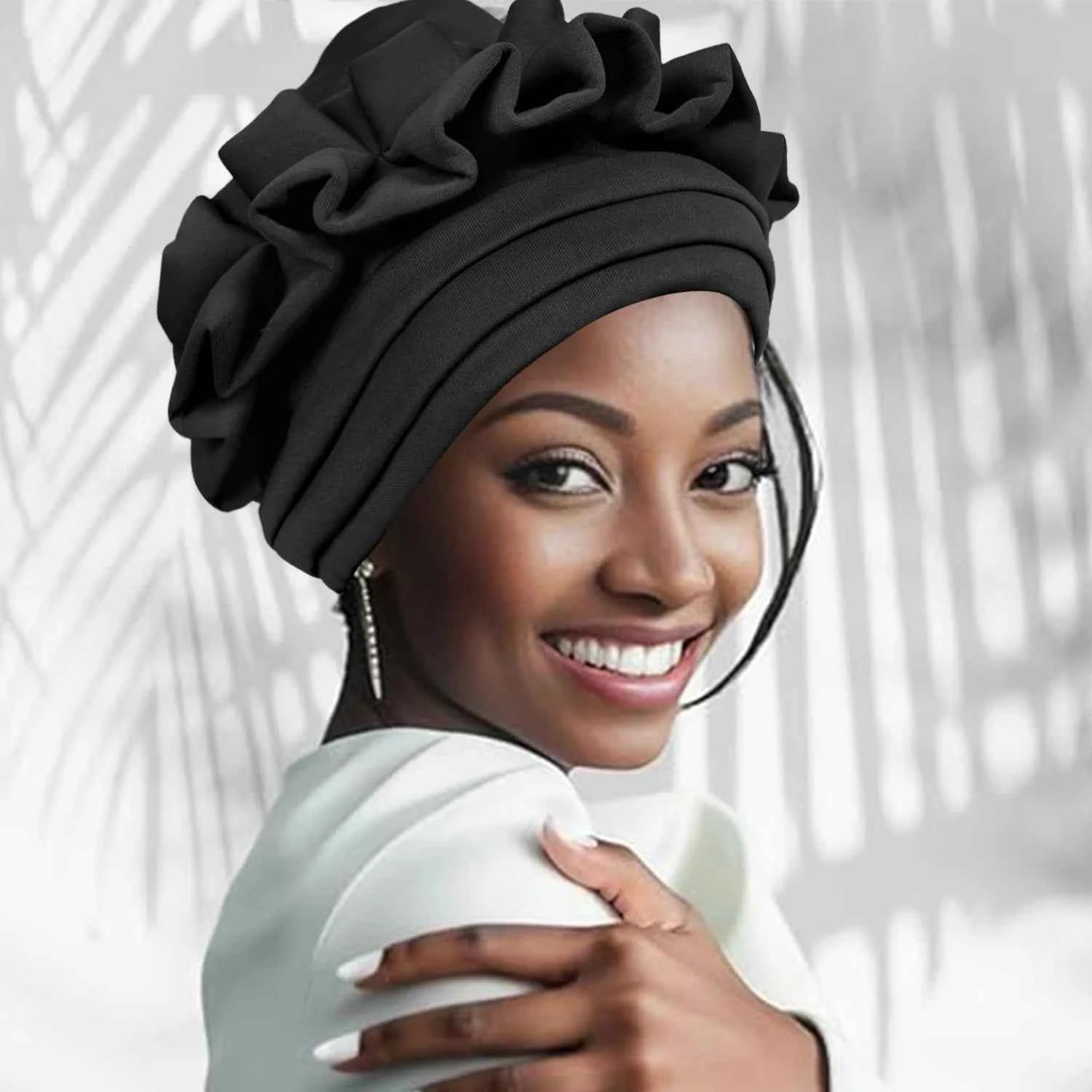 1pc Women's Turban 3-layer Brim Design With Pleated Style, Solid Color Outdoor Home Fashion Turbans, African Headwrap