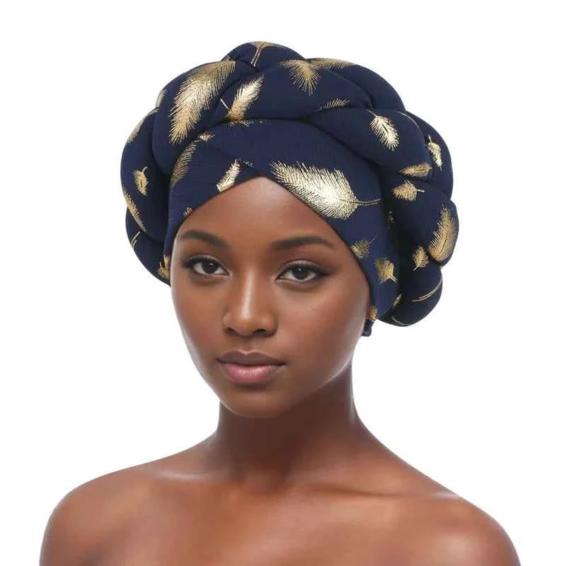 Bronzing African Headtie Braid Turban Caps for Women Nigeria Wedding Geles Party Headgear Headpiece Auto Gele Female Head Wraps