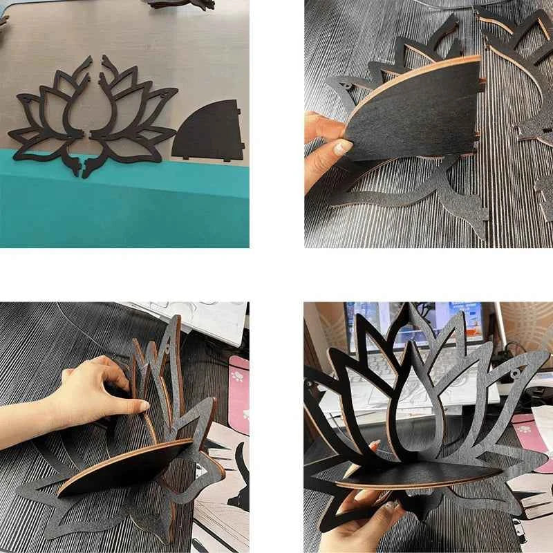 Wooden Lotus Hollow Decorative Rack Aromatherapy Organiser Essential Oil Candle Holder Wall Mounted Shelf Corner Shelf