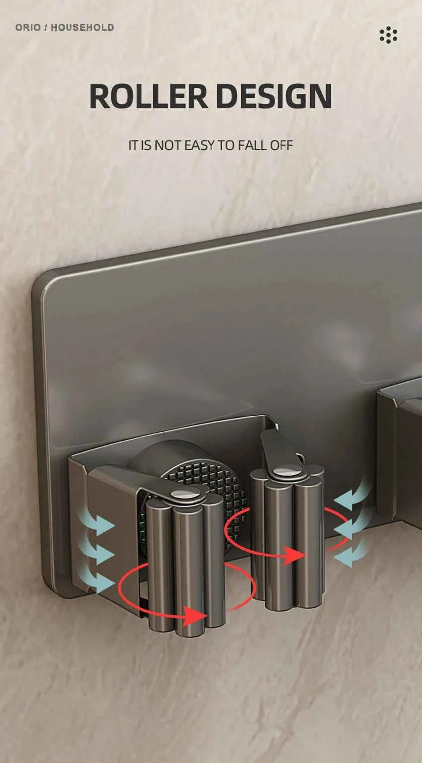 304 Stainless Steel Mop Holder Wall Mounted Adhesive Multi-Purpose Hooks Household Storage Organizer Rack Broom Hanger Stick