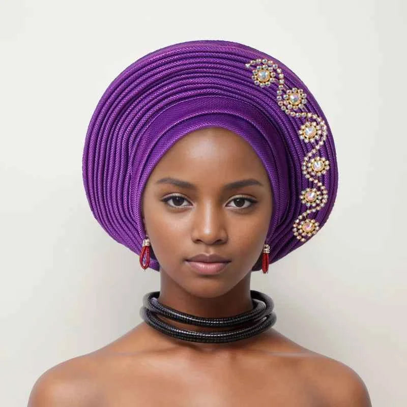 Nigerian Wedding Geles African Headtie Auto Gele Turbans for Women Aso Oke Fabric Muslim Headwear Headpiece Female Head Wraps
