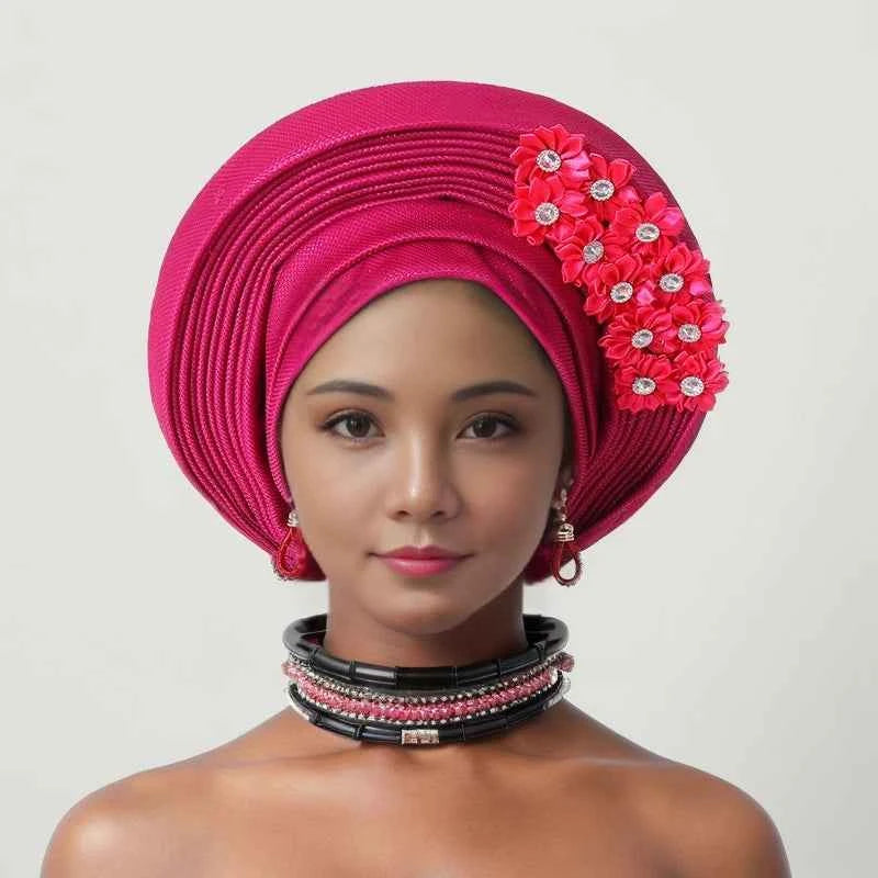 African Women Headscarf Hat Nigerian Gele Headtie Auto Gele Turban Headwarp Party Ladies' Muslim Hijab Headscarf Bonnet Hat
