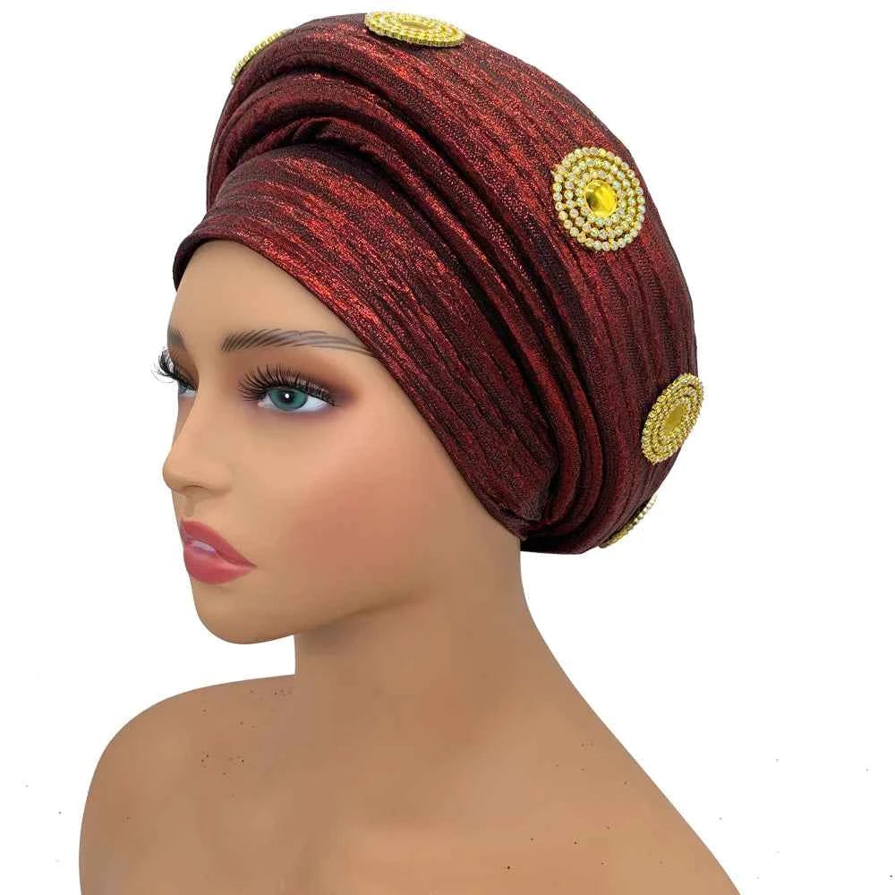 Fashion African Turban Cap Women's Autogele headtie Lady Head Wraps Nigeria Wedding Headgear  Turbante Mujer