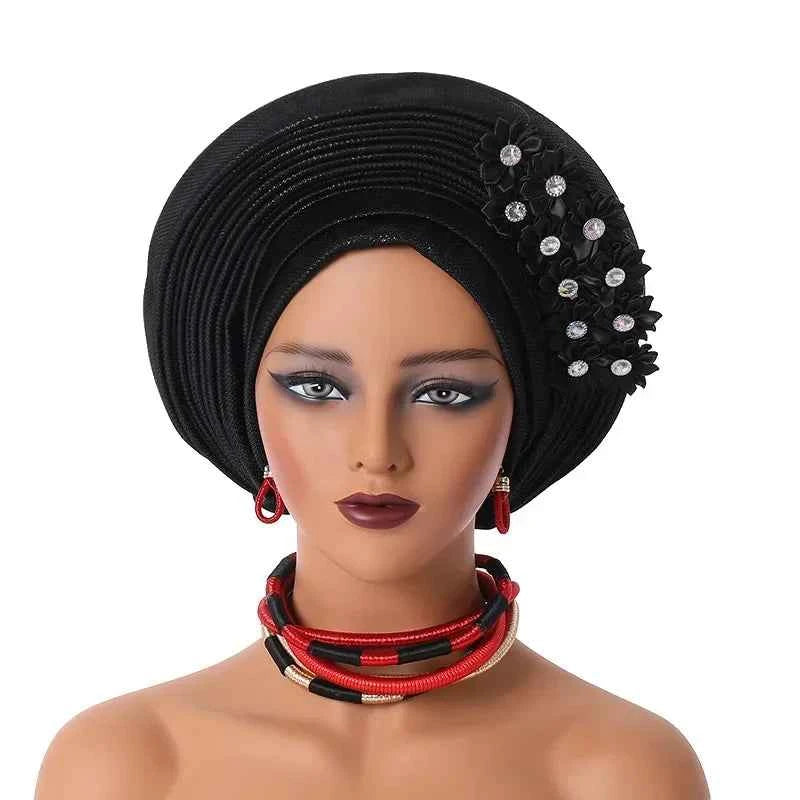 2025 Sequins Turban Chemo Cap for Women Ready to Wear African Auto Gele Headtie Nigeria Wedding Geles Female Head Wrap Headpiece