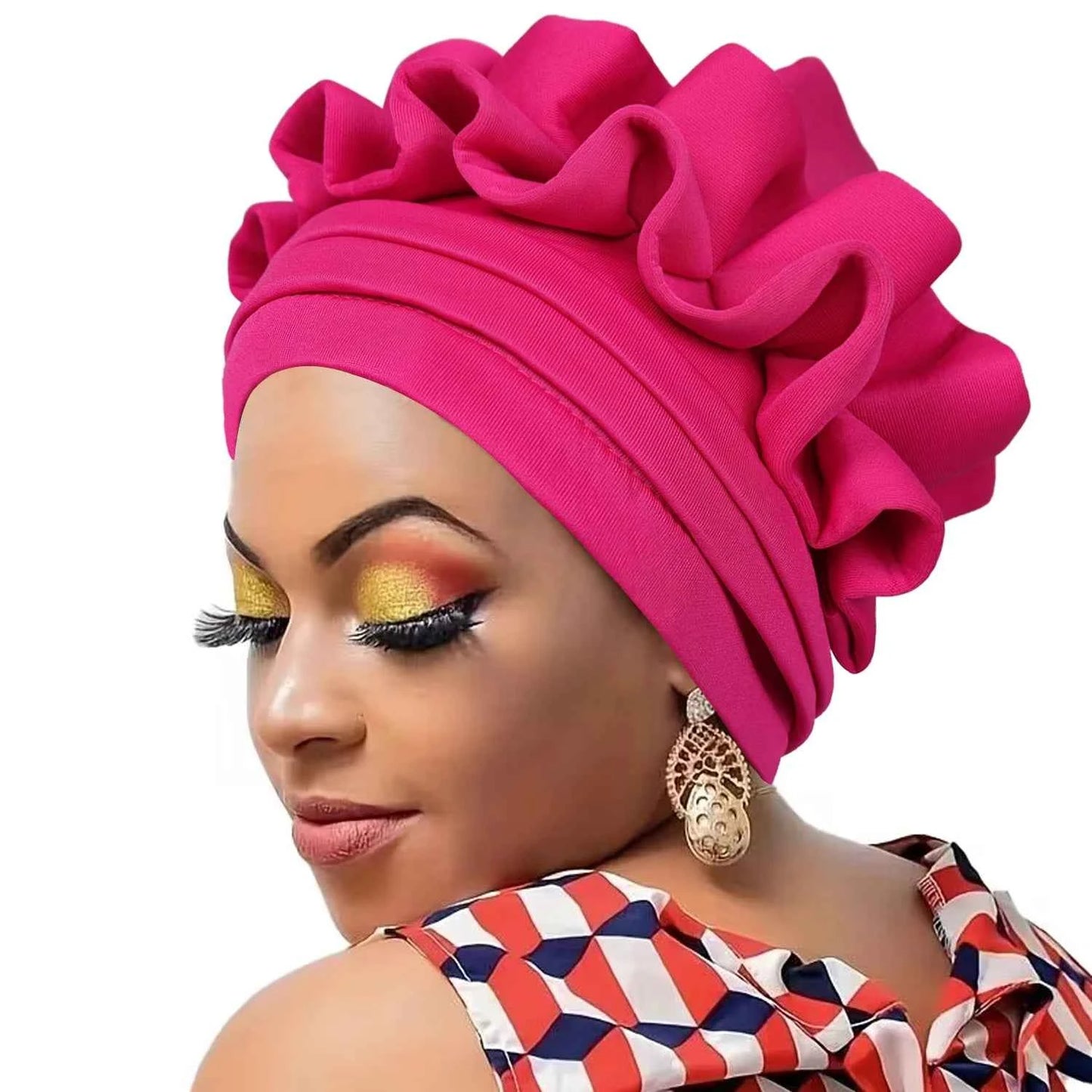 1pc Women's Turban 3-layer Brim Design With Pleated Style, Solid Color Outdoor Home Fashion Turbans, African Headwrap