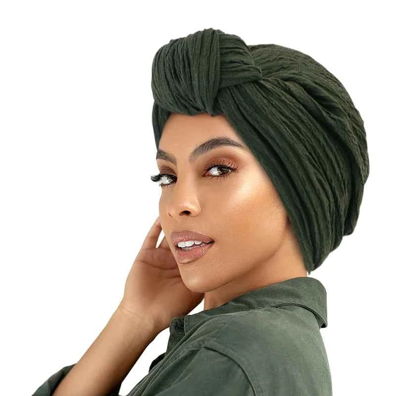 New Women Stretch ruffle Turban Top Knotted Twisted Hairband Female Muslim Indian Hats Bonnet African Chemo Cap Hair accessories