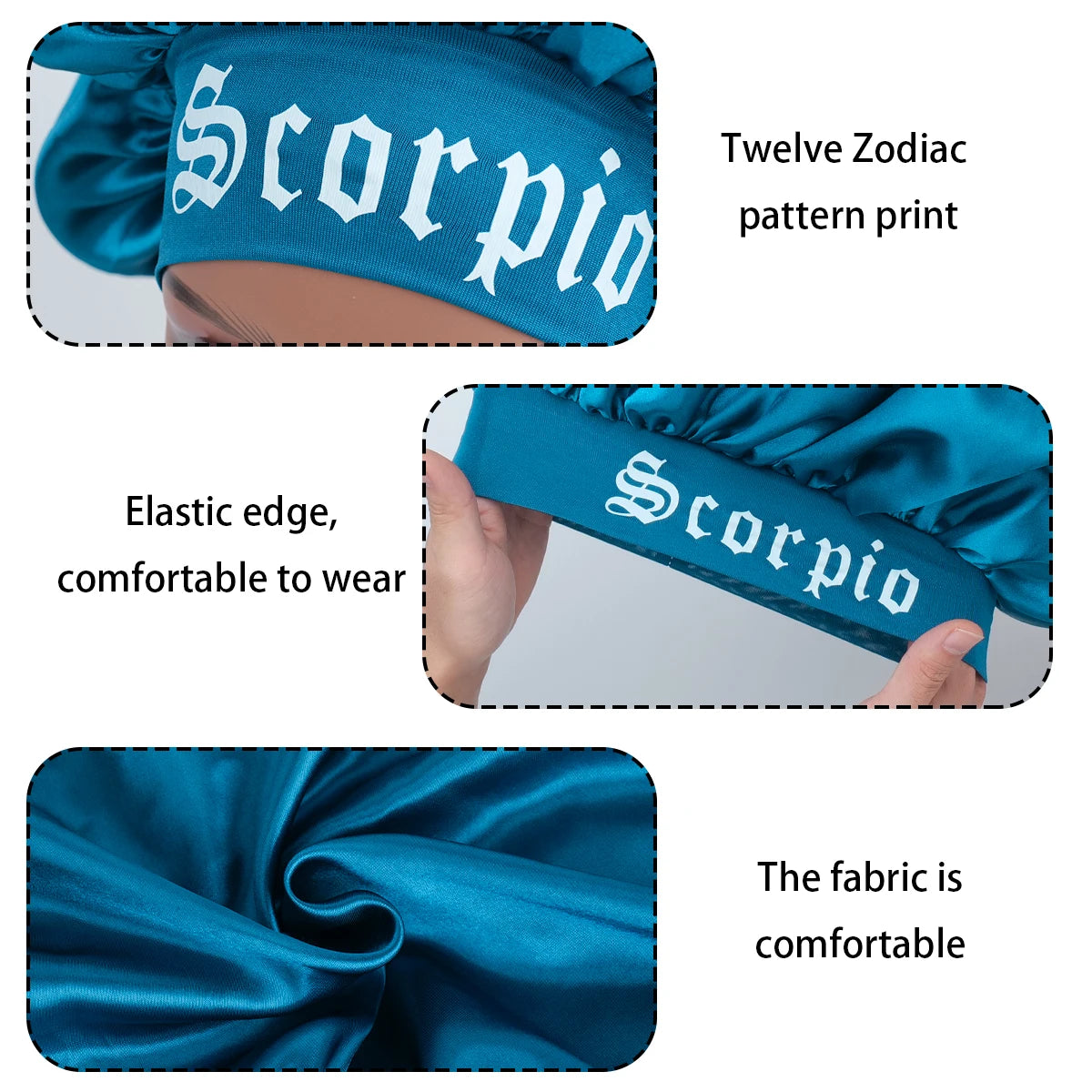 1PConstellation Print Satin Sleep Bonnet with Wide Band Soft Wrap Band for Daily Use Makeup & Face WashingComfortableSleepingCap - NamafadStore