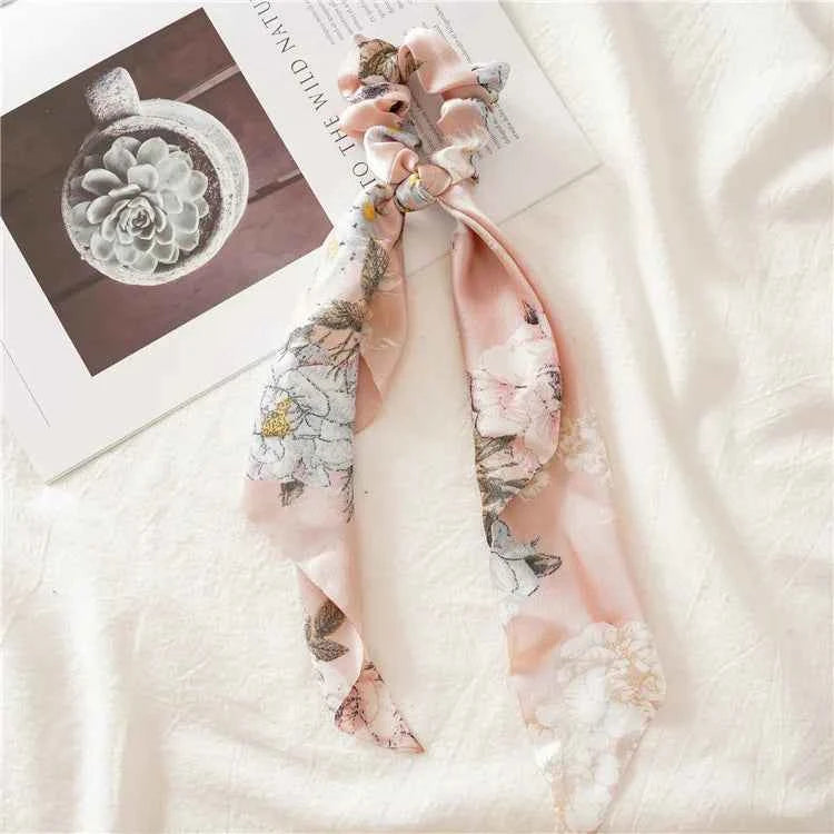 Fashion Leopard Print Bow Satin Long Ribbon Ponytail Scarf Hair Tie Scrunchies Women Girls Elastic Hair Bands Hair Accessories
