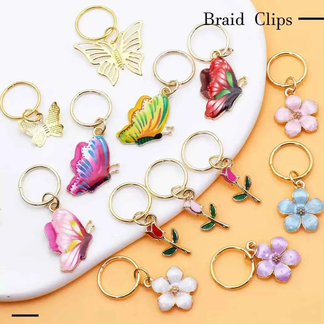 24 pieces of flower butterfly hair accessory pendant set, hair buckle and hair ring, colorful flowers, dazzling butterflies