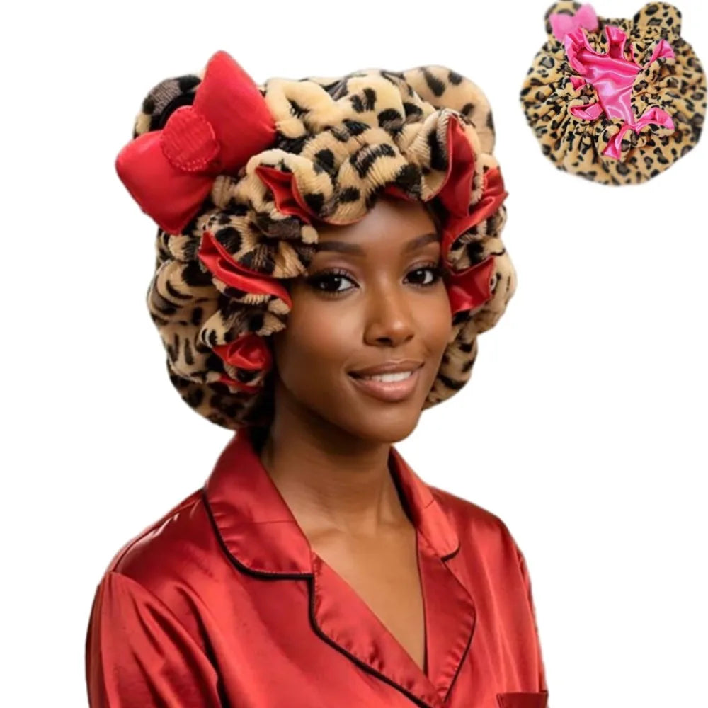 Creative Soft Hair Drying Cap Absorbent Microfiber Dry Hair Towel Leopard Print Bowknot Hair Towels Face Wash
