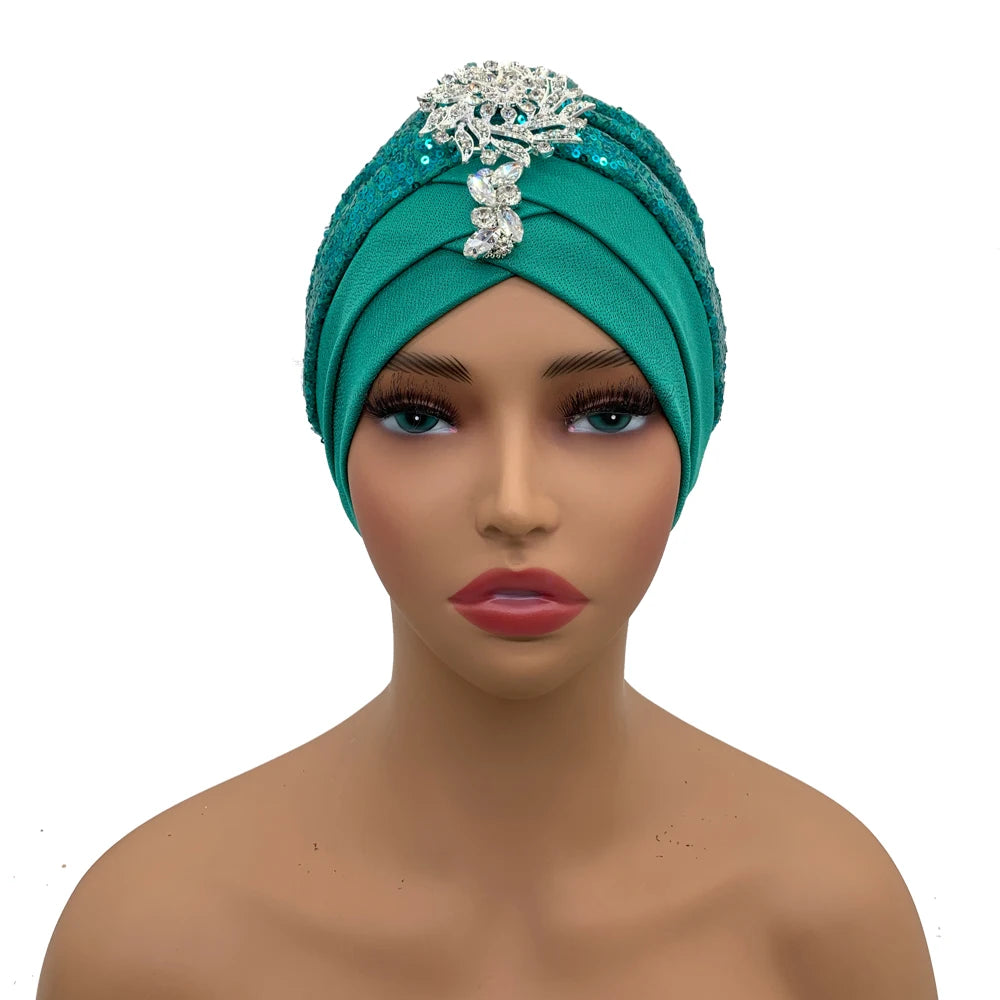 Luxury Rhinestones Turban Cap for Women Soft Comfortable Head Wraps Muslim Headscarf Bonnet  Turbante Mujer - NamafadStore