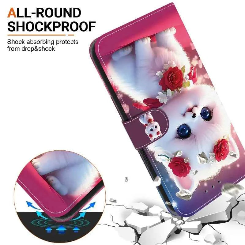 i17e Air Rose Cat Bear Case for iPhone 17e 16e 15 14 Plus 13 12 iphone17 Pro Max Cases Wallet Flip Stand Back Cover Strap Coque