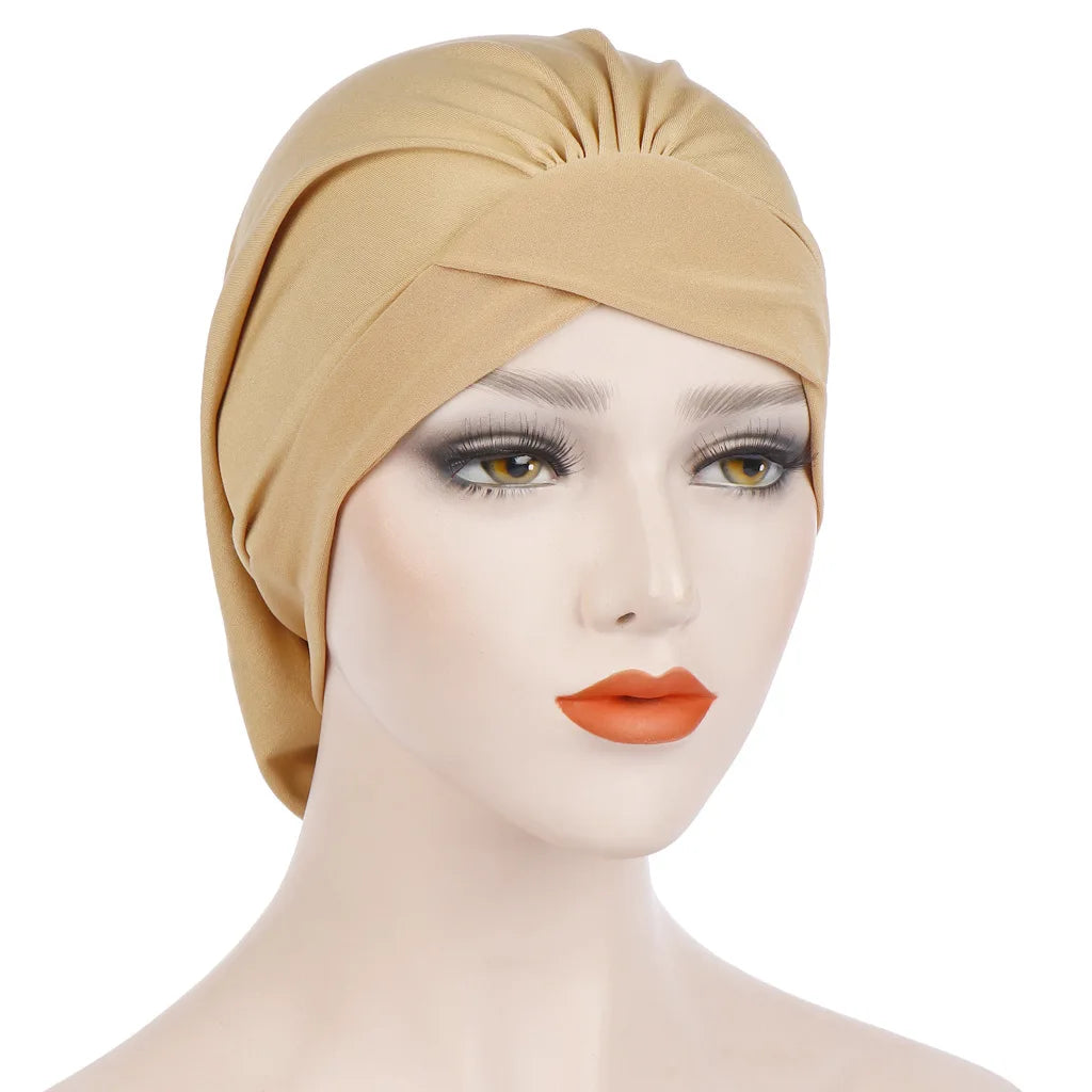 1PC Women Turban Hat Elastic Hijab with Beads Cancer Chemo Cap Head Wrap for Hair Loss