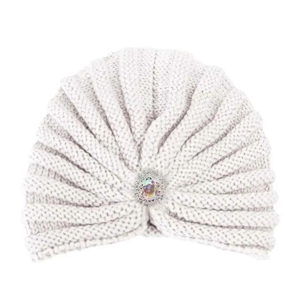 Fashion Winter Warm Hijab Caps Soft Thick Bohemia Turban Diamond Jewelry Wool Knitting Knitted Hats for Women