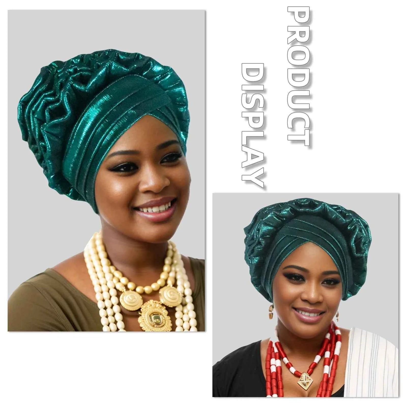 New Fashion African Auto Gele Headties Muslim Glitter Ruffled Turban Hijab Bonnet Nigerian Wedding Festival Baotou Hat for Woman