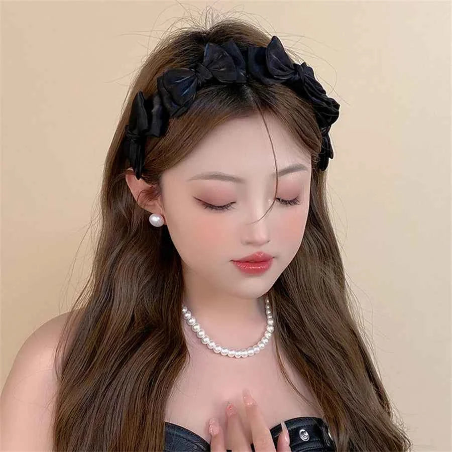 New Temperamen Headwear Hair Accessories Spring Summer Mesh Silk Hairband Korean Style Hairband Women Headband Bow Hair Hoop