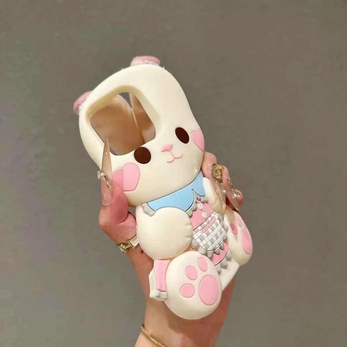 3D Plush Ears Rabbit Phone Case For iPhone 17 16 Promax 15 14 13 12 11 Pro 6 7 8 Plus X XS XR Max Cartoon Soft Silicone Cover