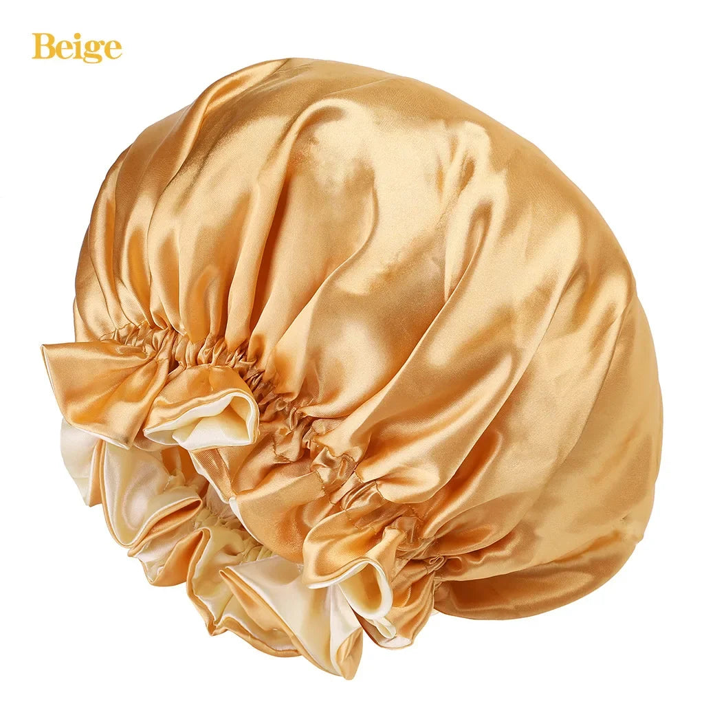 New Women's Satin Solid Sleeping Hat Night Sleep Hair Care Bonnet Nightcap Silky Shower Caps Comfortable Flower Band Unisex Cap