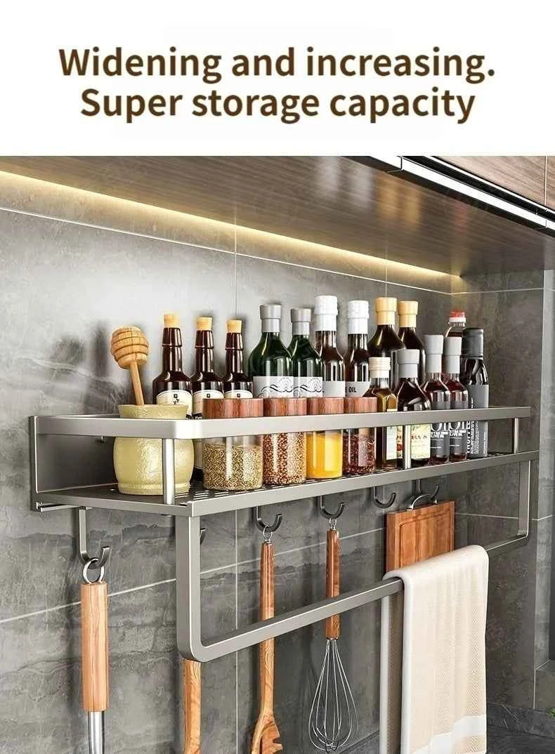 Aluminum Kitchen Shelf Wall Mounted Spice Organizer Rust and Moisture Resistant Bathroom Toiletries Storage Racks