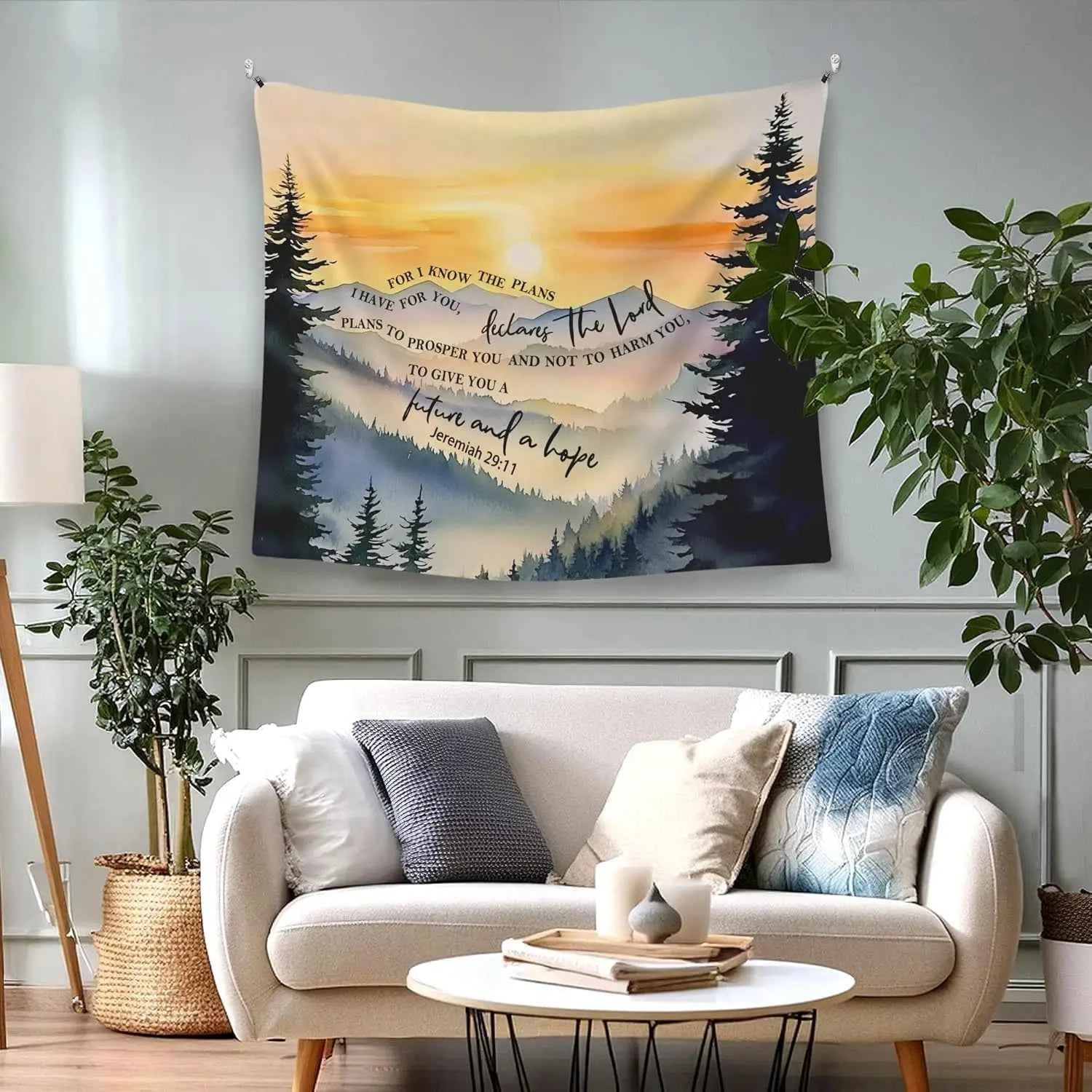 Inspirational Scripture Tapestry Jeremiah 29 11 Christian Wall Hanging Forest Mountain Landscape Boho Home Decor Gift Art
