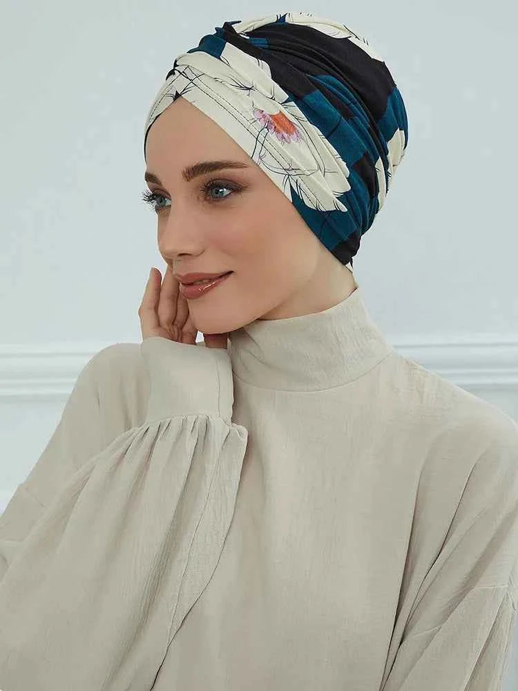 Floral Instant Muslim Turban Hijab for Women – Turkish Style Islamic Headwear Wrap Head Scarf Hair Accessories Hat