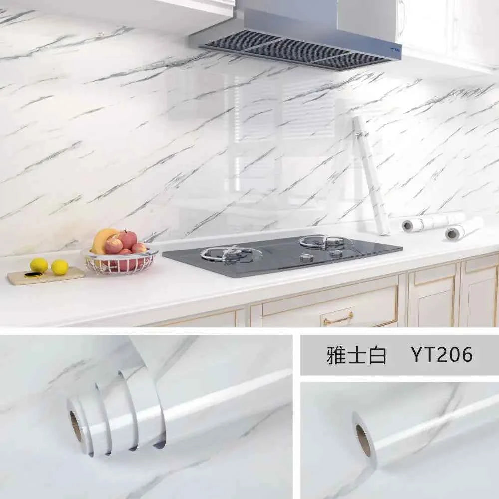 10M x 80CM Marble Self Adhesive Wallpaper Waterproof Oil Proof Kitchen Stickers Thermostability Decorative Film Home Decor