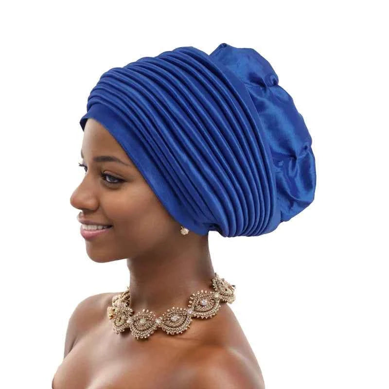 Multilayer African Women's Turban Cap Female Head Wraps Pleated Auto Gele Cap Headtie Muslim Headwear Party Headpiece