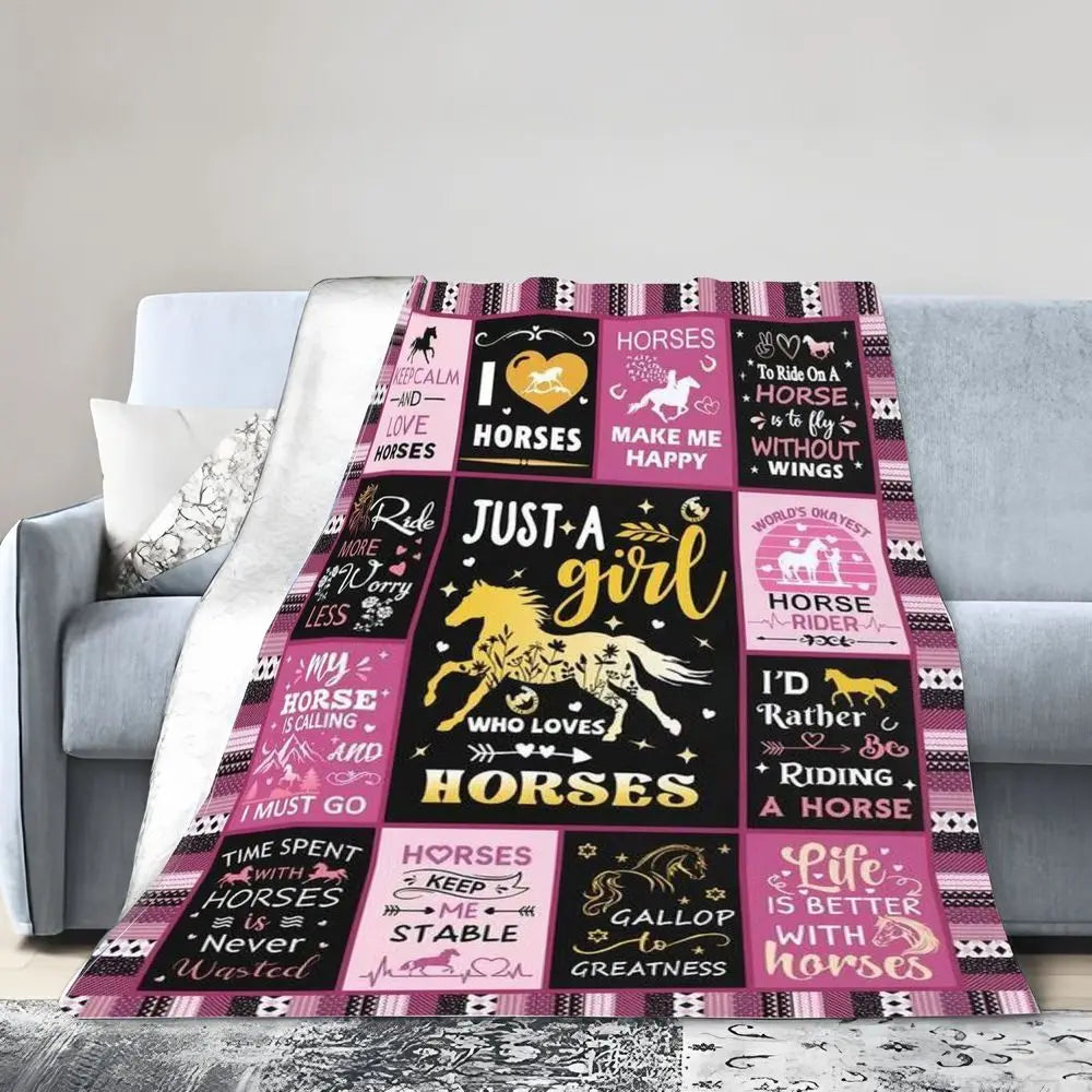 Just a Girl Who Loves Horses Blanket – Cozy Horse Lover Throw Gift