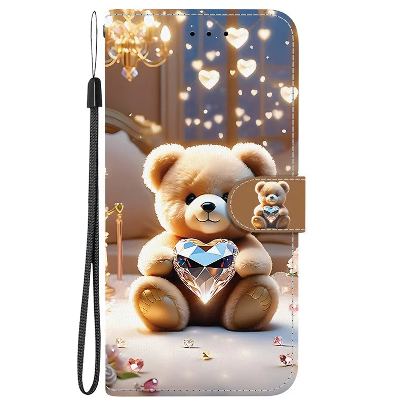 Elegant Colored Flower Wallet Phone Case For iPhone 15 14 Plus 13 Mini 15Pro Pro Max Magnetic Flip Leather Cover Cute 3D Pattern